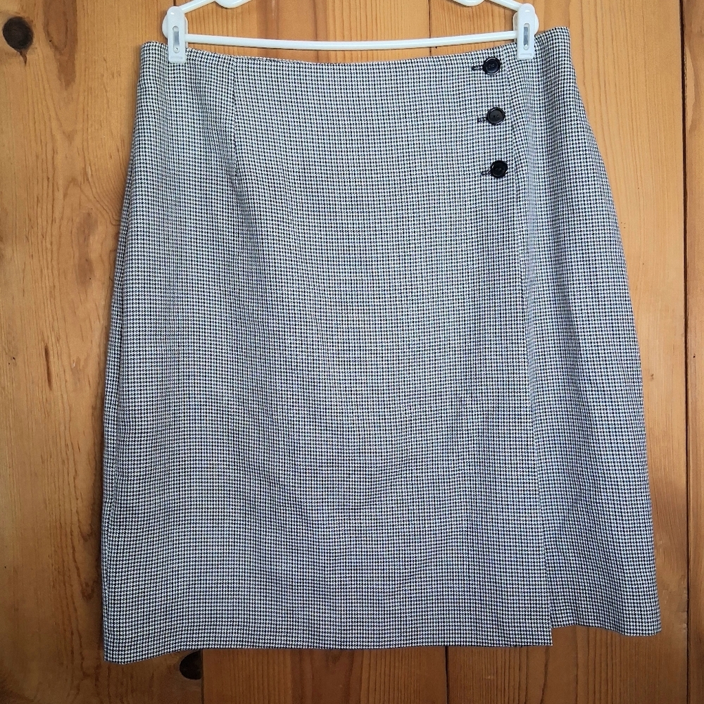 Vintage Worthington Houndstooth Pattern Mock Wrap Midi Skirt